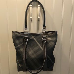 Authentic Burberry Shimmer Grey Check Tote Bag